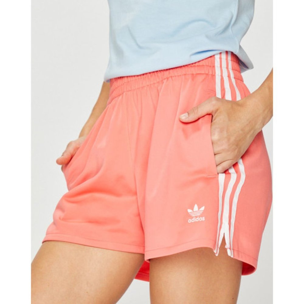 Adidas Women Pink Three Stripe High Rise Track Pull-On Athletic Shorts Size XL